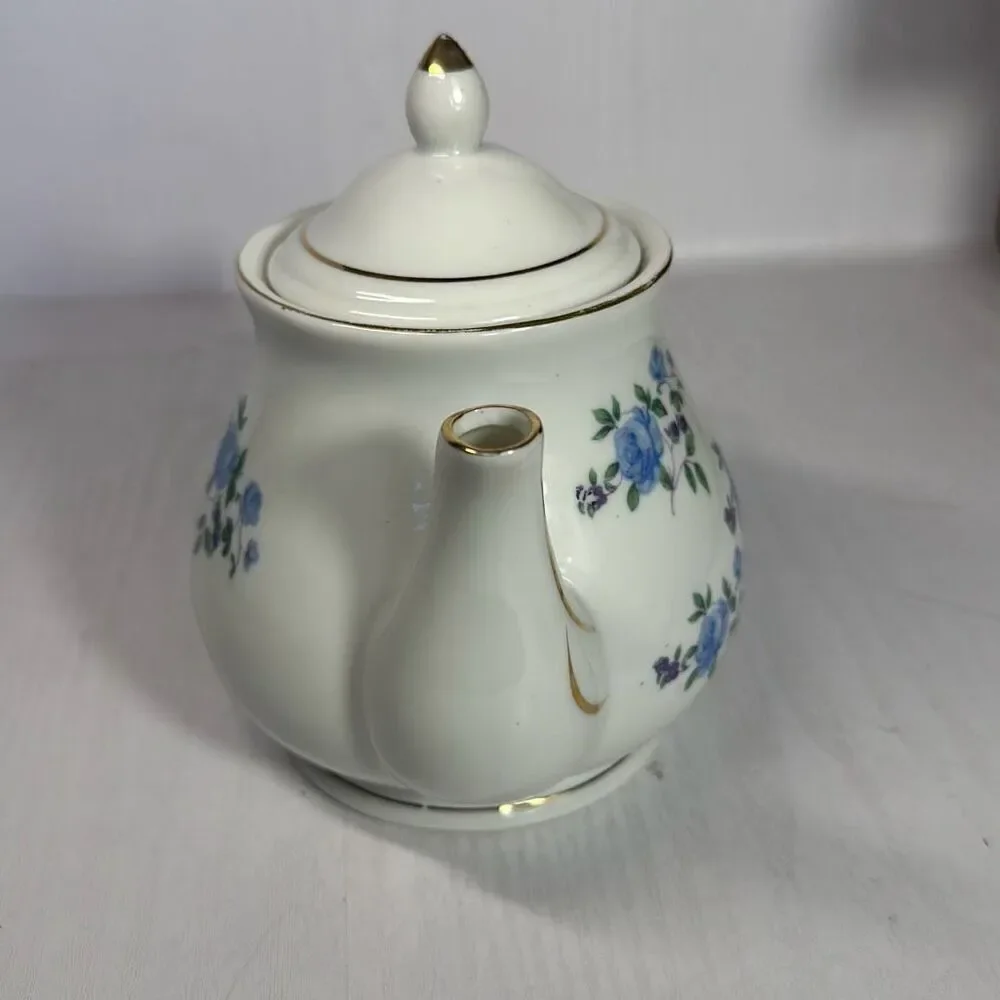Vintage Ceramic Electric Teapot Blue Purple flowers on white‎ Japan 120V 350W
